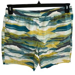 Orvis Men's Abstract Landscape Print Swim Trunks Teal Green Size Large 6" Inseam